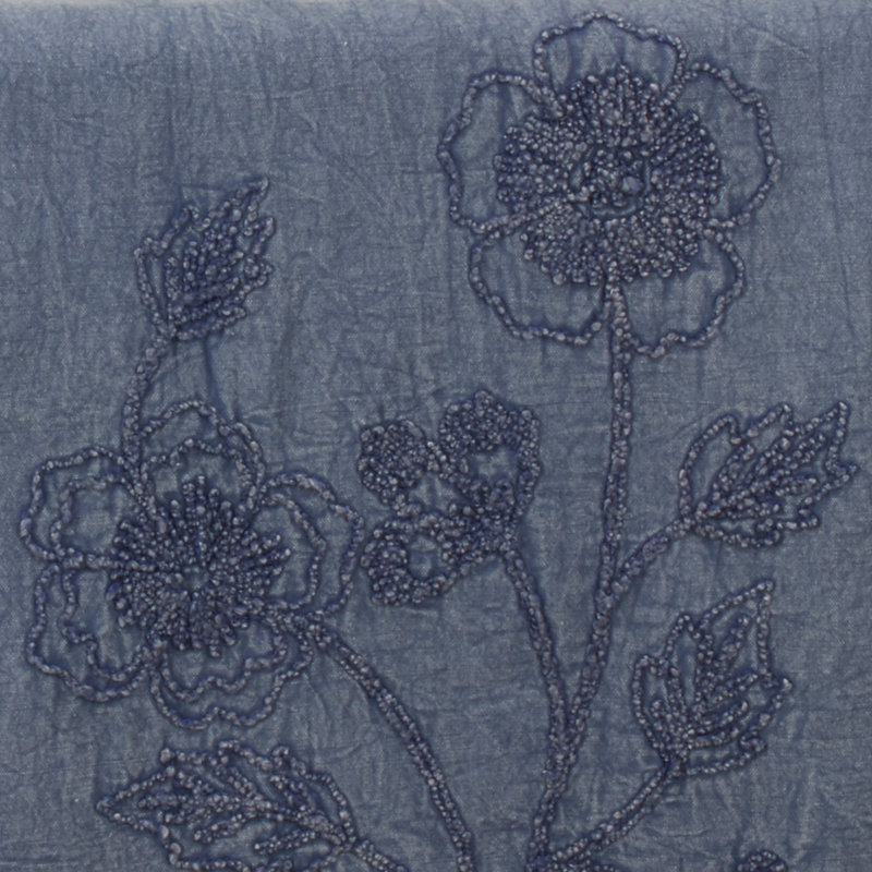 Deep Blue Cotton Floral Embroidered Table Runner