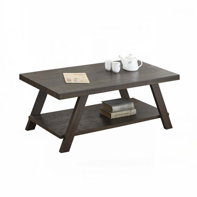 Athens Contemporary Wood Top Coffee Table With Open Shelf