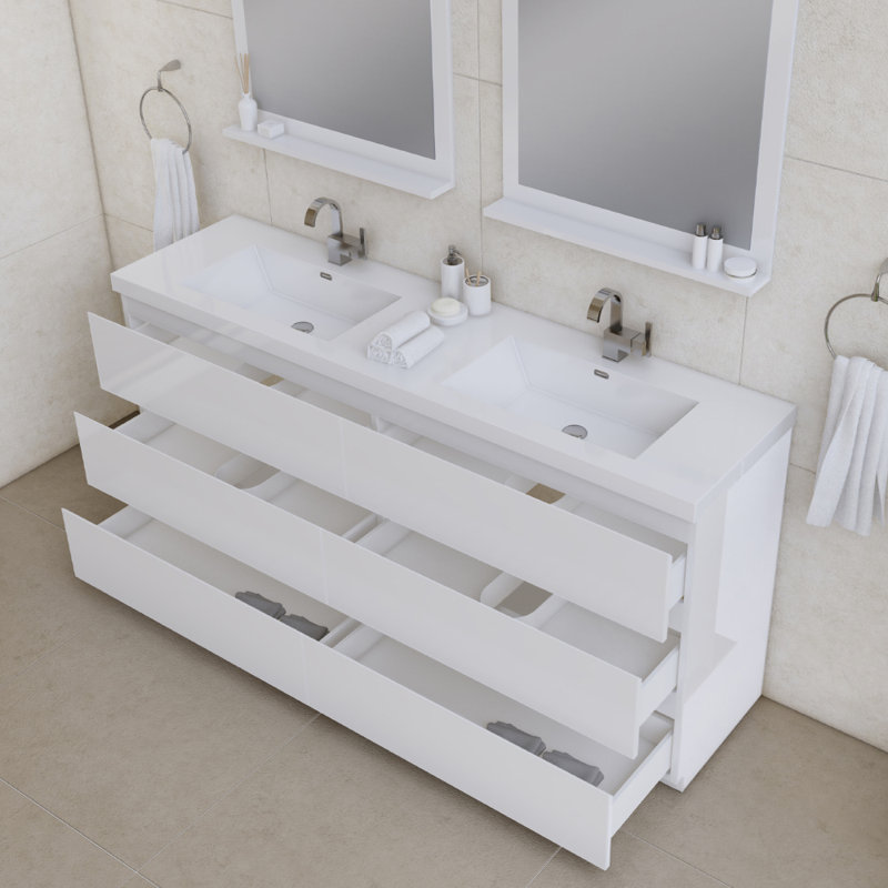 Arjina 70.9'' Double Bathroom Vanity with Solid Surface Top, White
