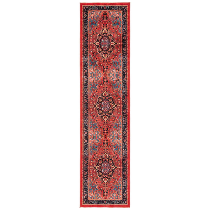 Tapis oriental rouge / bleu Manado, Tapis de couloir 2 pi 2 po x 9 pi