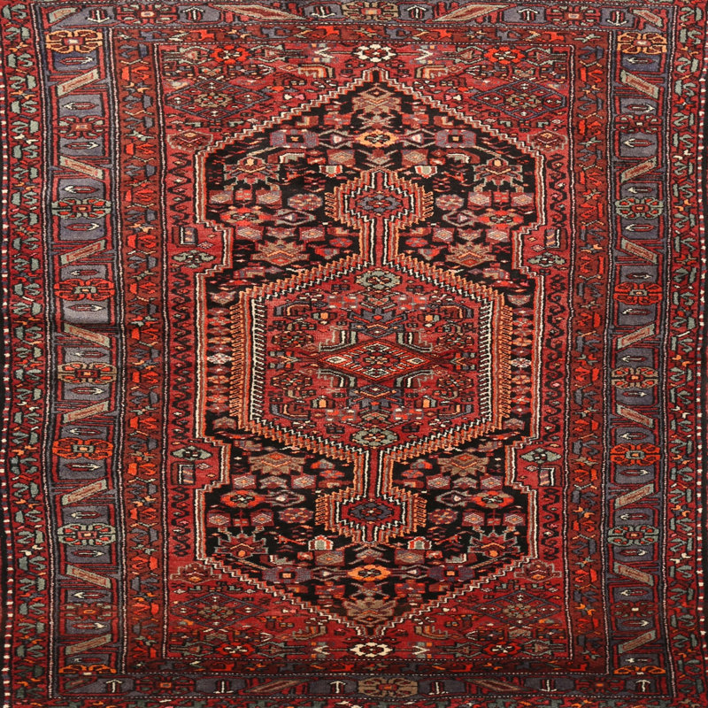 Tapis traditionnel rouge / brun, Rond 4 pi