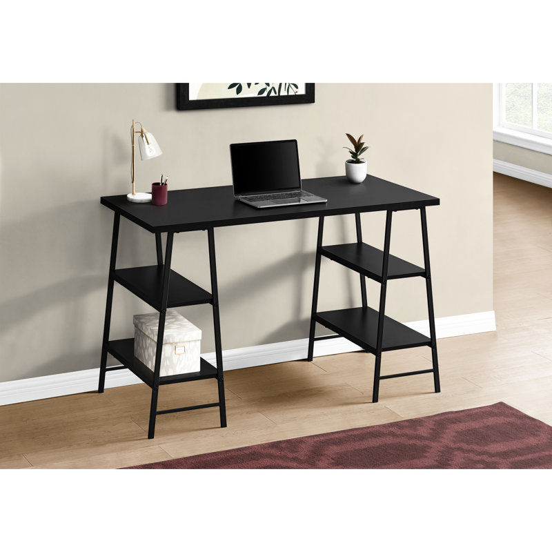 Bureau moderne avec plateau en stratifié noir de 48 po et tablette en métal