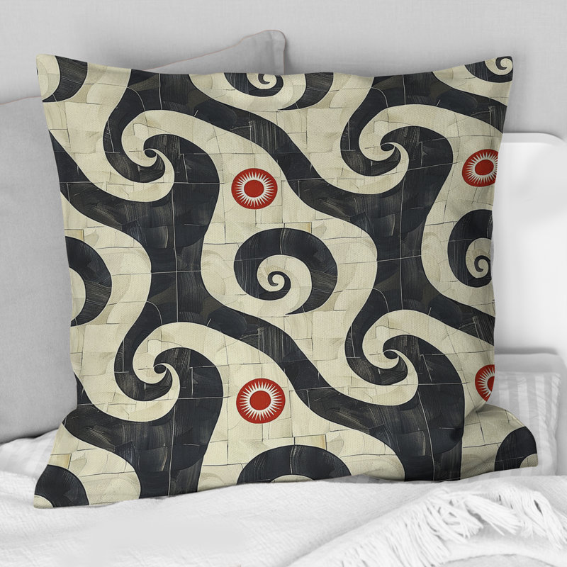 Coussin décoratif rétro géométrique noir et blanc Art II, H 16 po x l 16 po