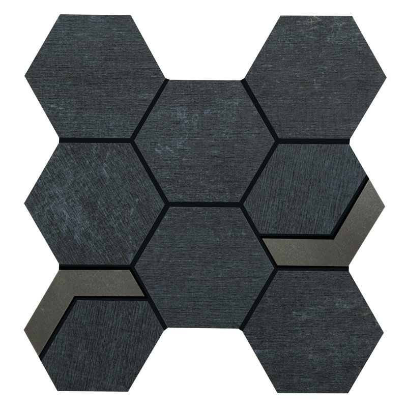 Native Rock 3.5" X 3.5" Porcelain Metal Look Tile Hexagon Mosaic Sheet, Cobalt Iron