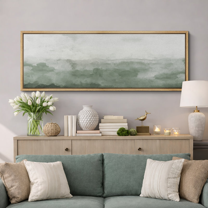 «Minimal Landscape Misty Green Horizon», reproduction d'art sur toile, H 20 po x l 60 po x P 1,5 po