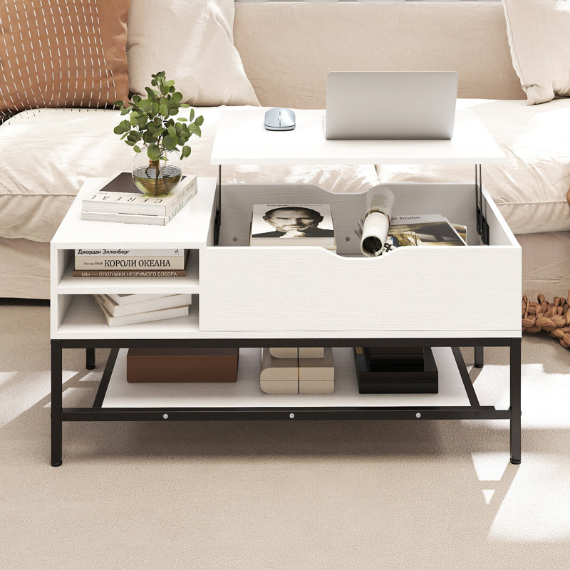 Lift Top Coffee Table with Storage, White