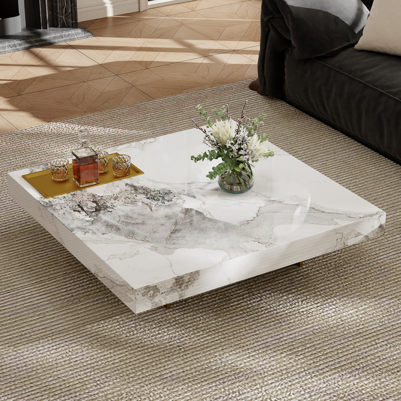 table basse carrée, Blanc / doré