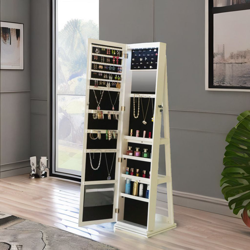 Armoire à bijoux pivotante à 360 ° et miroir