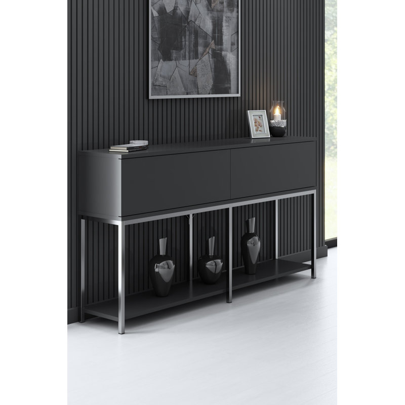 Ensemble de mobilier de salon moderne, anthracite et argent | Panneau de particules 100% enduit de mélamine | Meuble télé (70,9 x 18,5 x 11,8 po), console (59,1 x 31,5 x 11,8 po), table basse (35,4 x 15,7 x 23,6 po) | Design industriel élégant avec pieds en métal