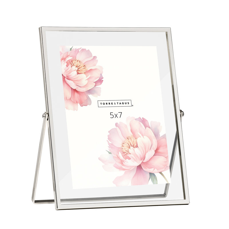 Modern 5 x 7 Floating Glass Tabletop Picture Frame in Silver, 5" x 7"