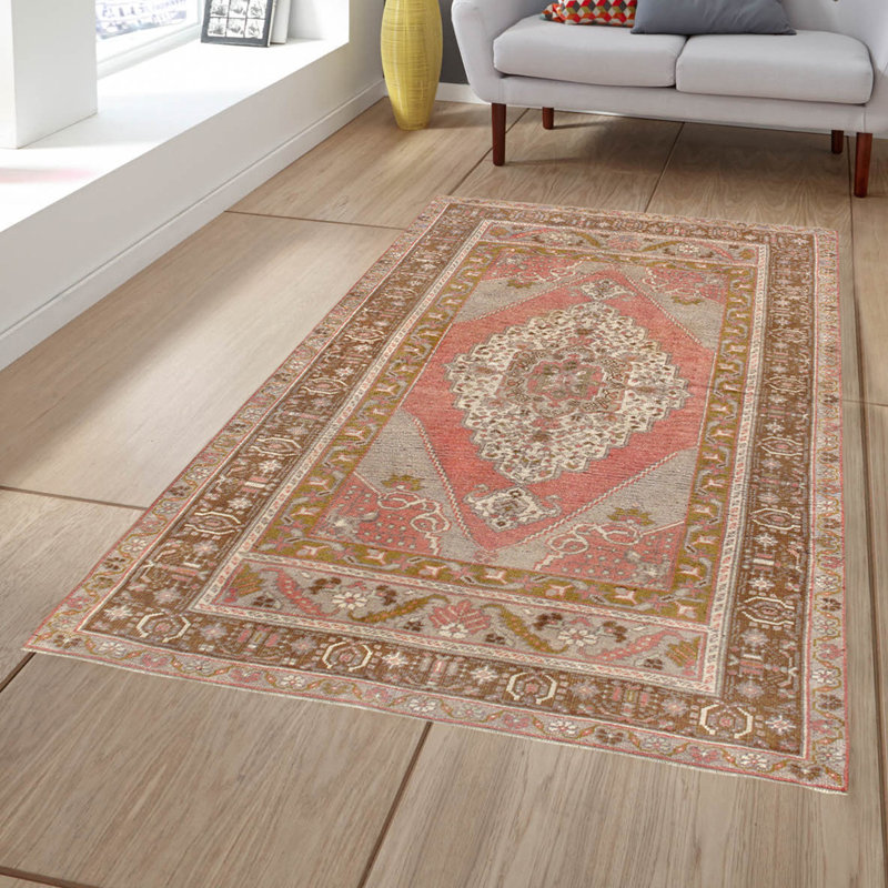 Tapis unique en laine noué à la main brun / rouge 4 pi 7 po x 8 pi 6 po Sivas
