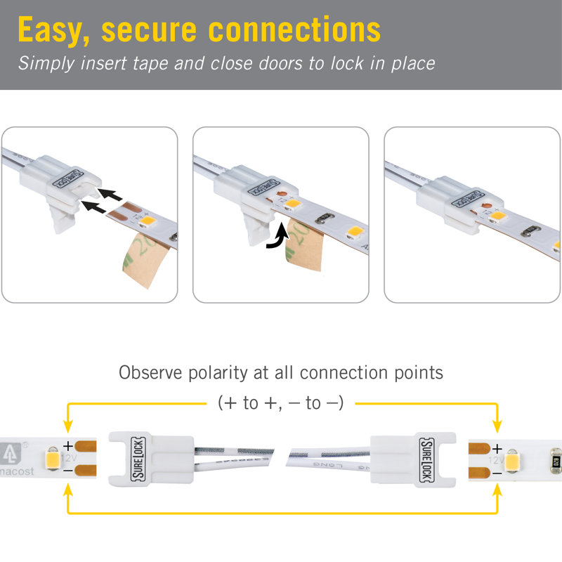 Connecteur de fil de lumière à DEL 2 broches SureLock, paquet de 5