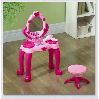 Ensemble de coiffeuse avec miroir, tabouret et 15 accessoires, lumières et sons interactifs pour enfants 3 à 6 ans Qabo