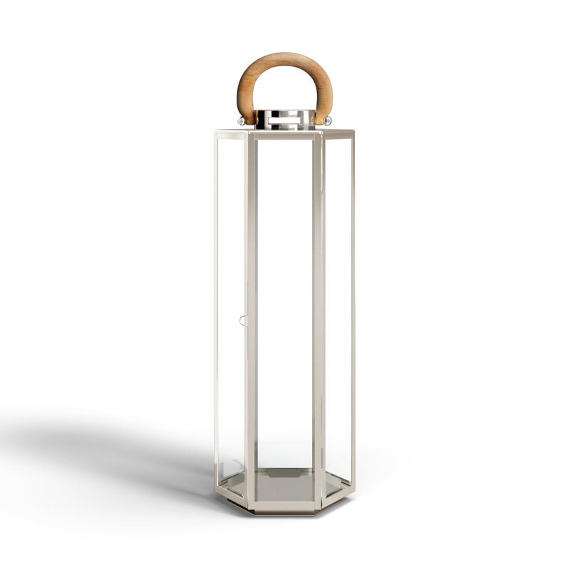Floor Lantern, 29" H x 9" W x 9" D, Stainless Steel/Silver