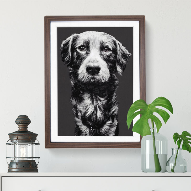 Monochrome Dog Portrait No.3 - Single Picture Frame Print, 34cm H x 25cm W, Brown