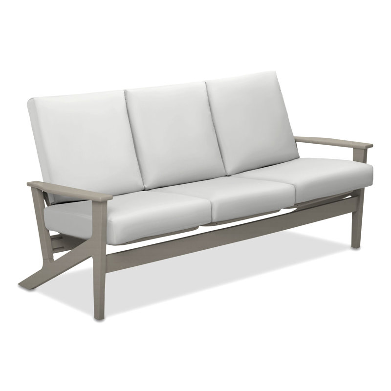 Chrisa 74.5'' Wide Patio Sofa with Cushions, White, Warm Gray