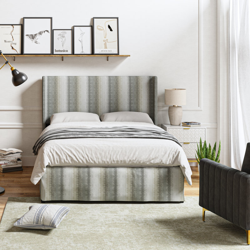 Carlyon Upholstered Platform Bed with Washable Slipcover and Under-bed Storage, Queen, Pattern SILVER