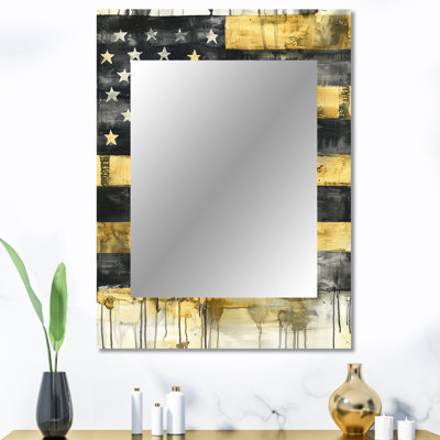 Drapeau monochrome rétro des États-Unis - miroir mural décoratif, grand miroir traditionnel, impression sur métal
