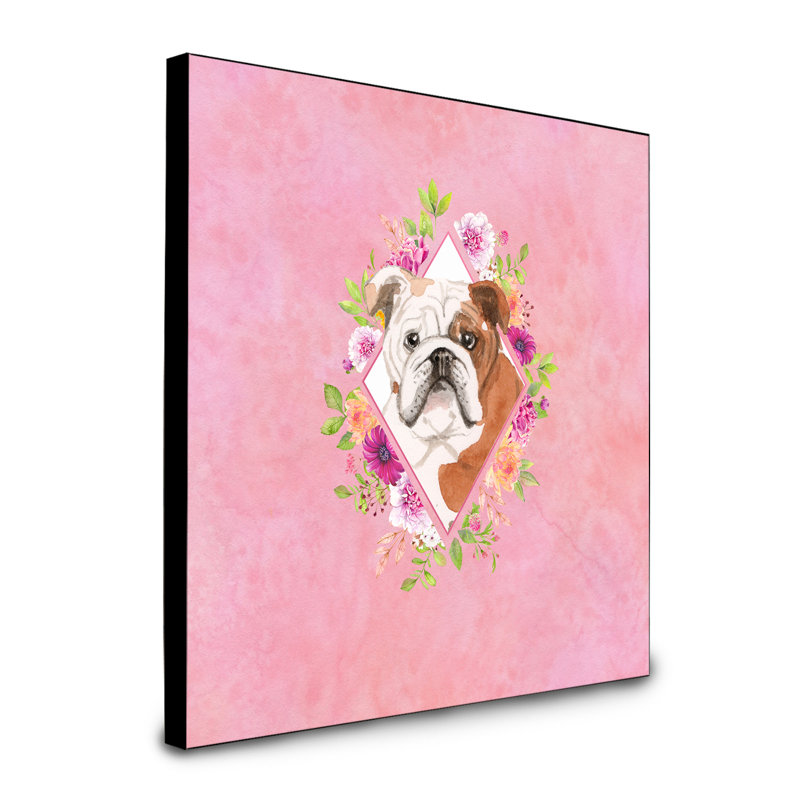 Panneau mural Dollman Flowers, Rose, Bouledogue anglais brun