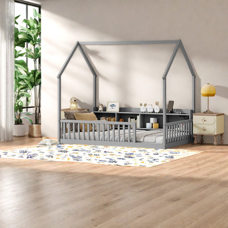Lits avec rangement, structure en bois de pin pour chambre d'enfant moderne