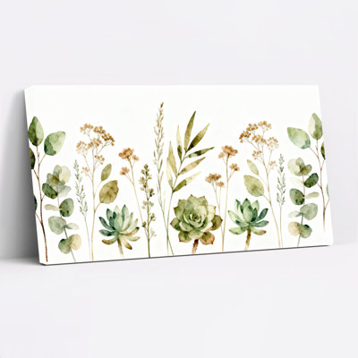 Ensemble de 1 tableau sur toile tendue, aquarelle représentant des plantes succulentes et de l'eucalyptus