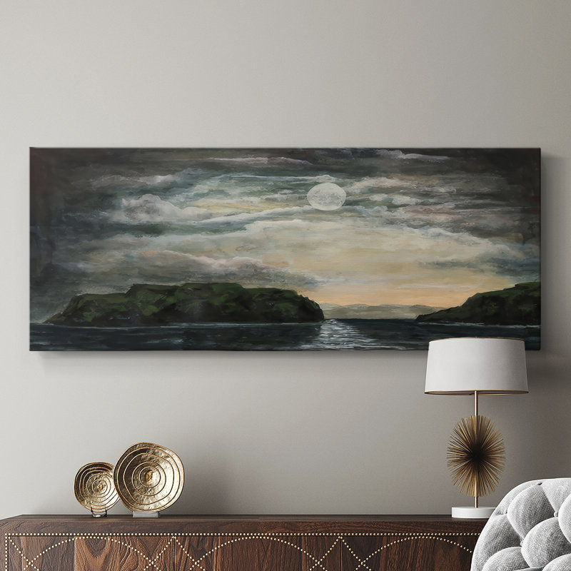 Midnight Seascape I - Toile tendue avec châssis - Prêt à accrocher, H 12 po x l 30 po