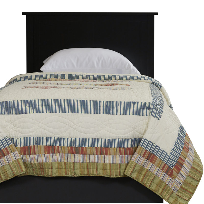Handcrafted Fish Cotton Quilt, Twin Quilt