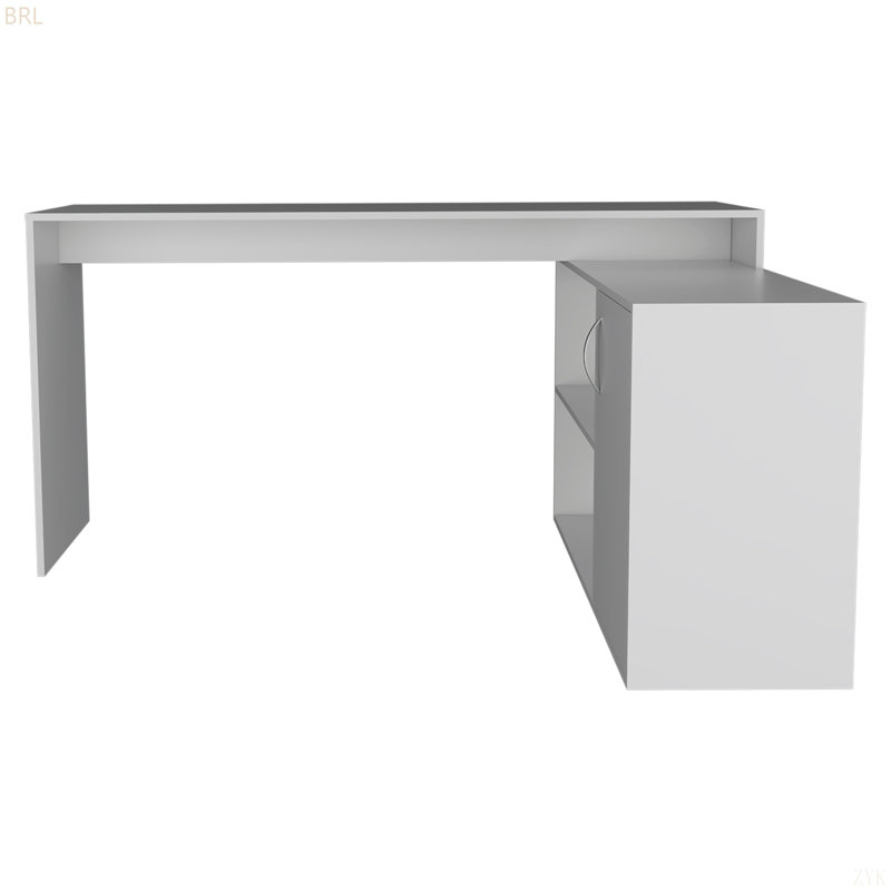 1-Cabinet 2-Shelf L-Shaped Office Desk, White