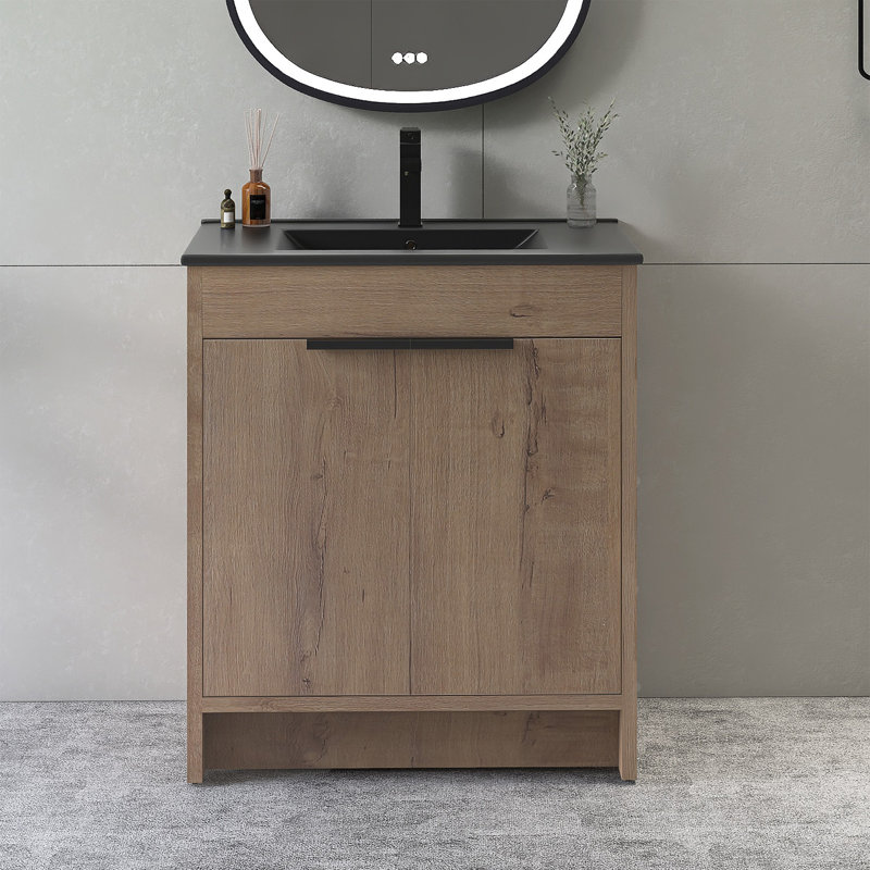 30''Freestanding Bathroom Vanity With Ceramic Sink, Black
