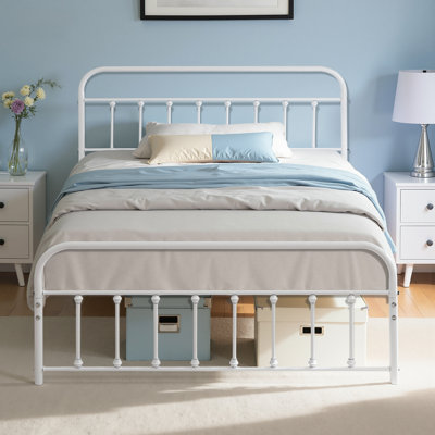 Base de lit pleine grandeur avec tête de lit et pied de lit Kempst, base de lit plateforme classique en métal, sommier avec support à lattes en métal robuste, aucun sommier requis, silencieux