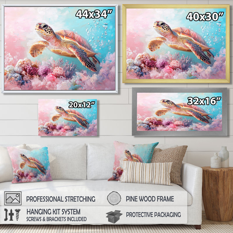 Tortue dans le récif de corail I - tortue, art mural, H 12 po x l 20 po, Reproduction encadrée d'une seule photo sans pass