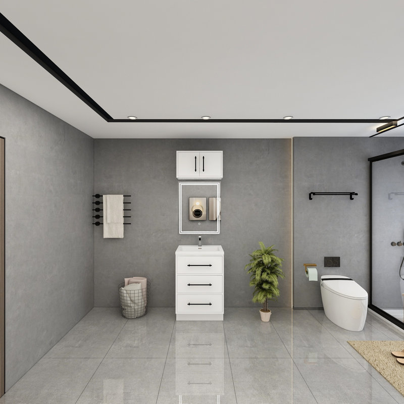 Meuble-lavabo autoportant de 24 po avec lavabo en acrylique renforcé Victoria, Blanc lustré