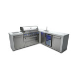 Mont Alpi 6-Burner 90 Degree Outdoor Kitchen Island BBQ Grill + Faucet & Sink + Compact Refrigerator