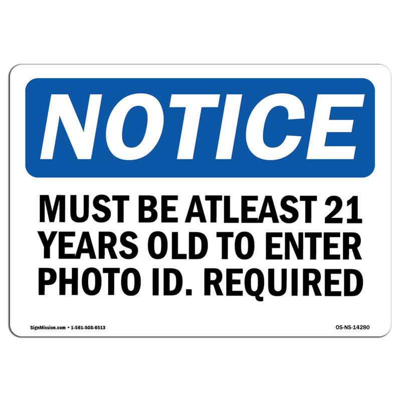 Adhésif décoratif "Must be at less" at 21 Years to Entrée 14 "x 10", H 10 po x l 14 po x P 0,1 po