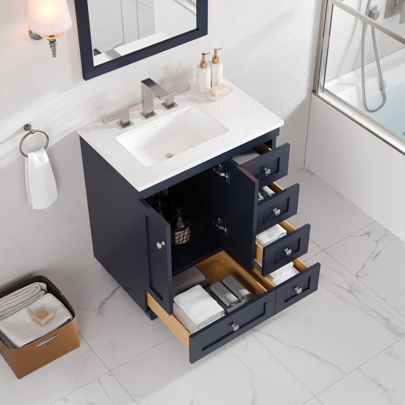 Acclaim 28 po Meuble-lavabo simple gris foncé avec comptoir en quartz de Carrare et lavabo encastré en porcelaine, Gris foncé