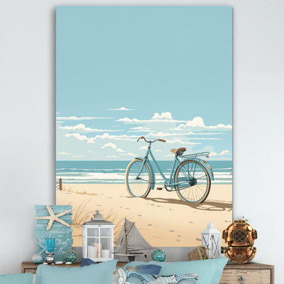 " Blue Beachside Bicycle Retro Illustration "