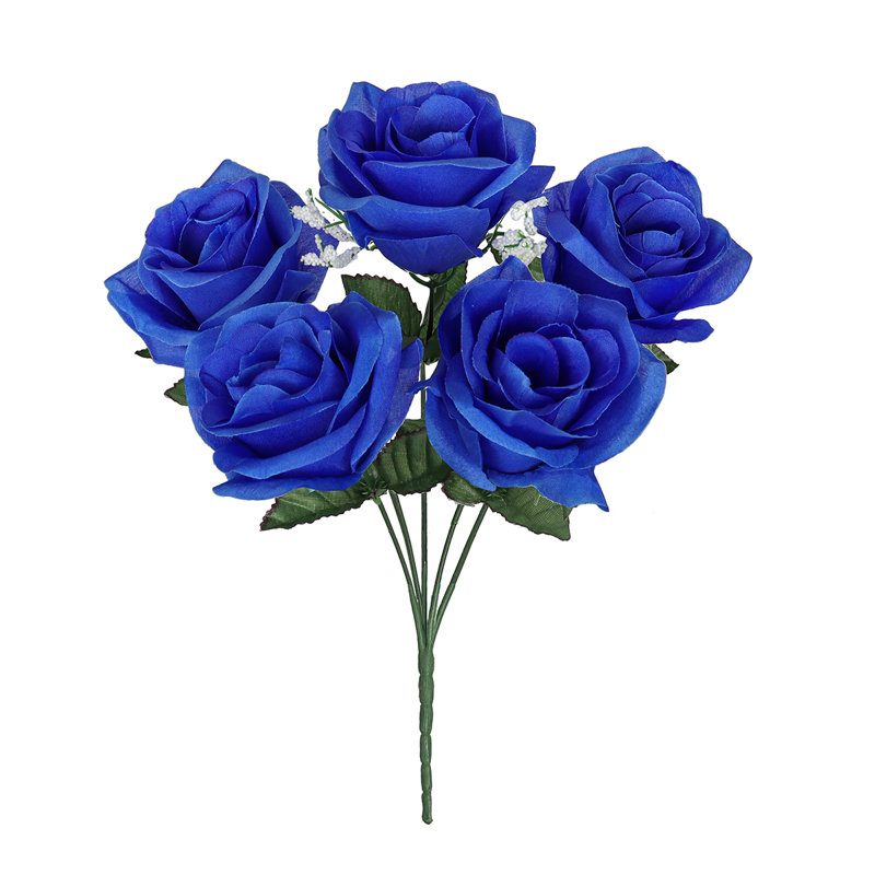 Artificial Open Rose Flower Bush, Royal Blue