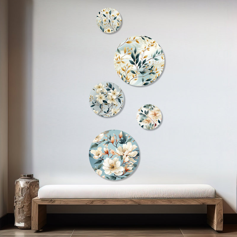 Gettys - Ensemble d'art mural floral rond de 5 pièces