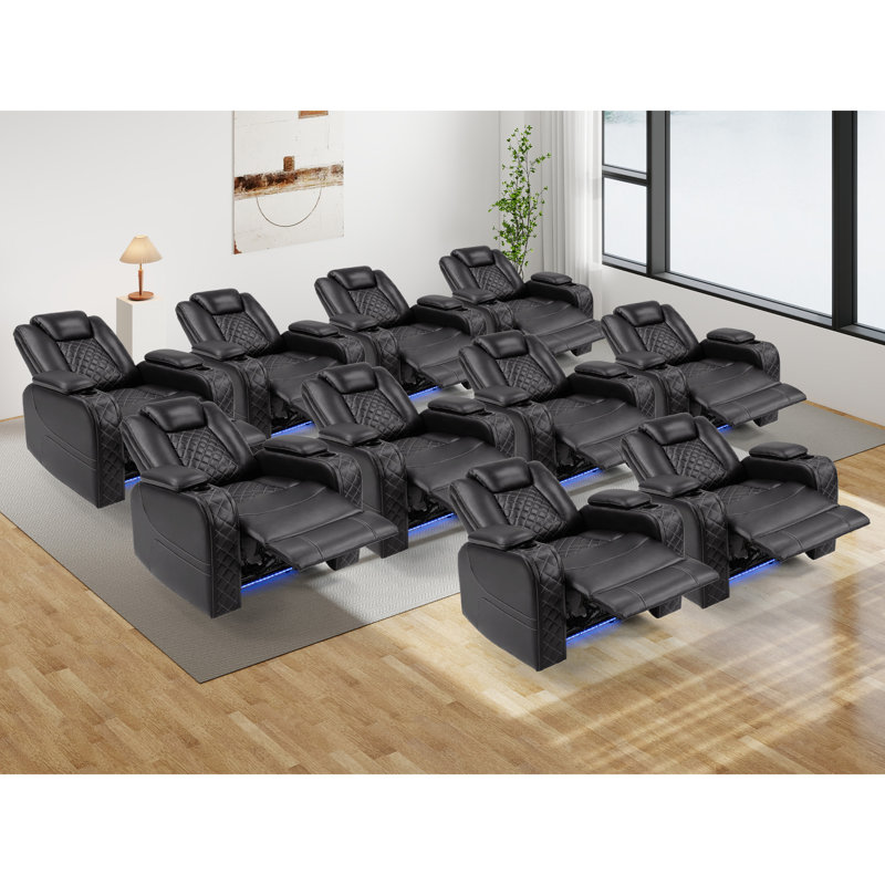 36.2" Wide Modern Upholstered Padded Arm Power Controlled Recliner Home Theatre Seating With Storage (Set of 10)