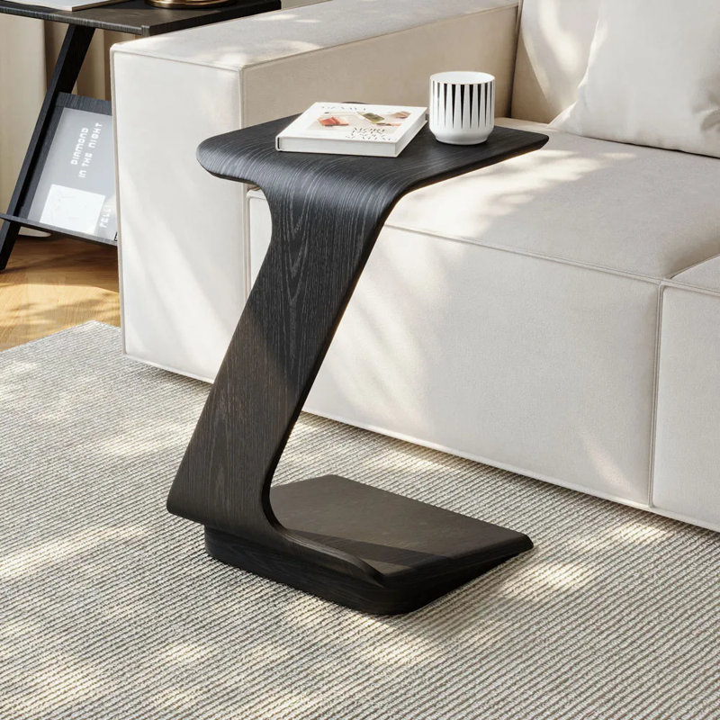 15" Modern C-Shaped Side Table With Wheels, Black