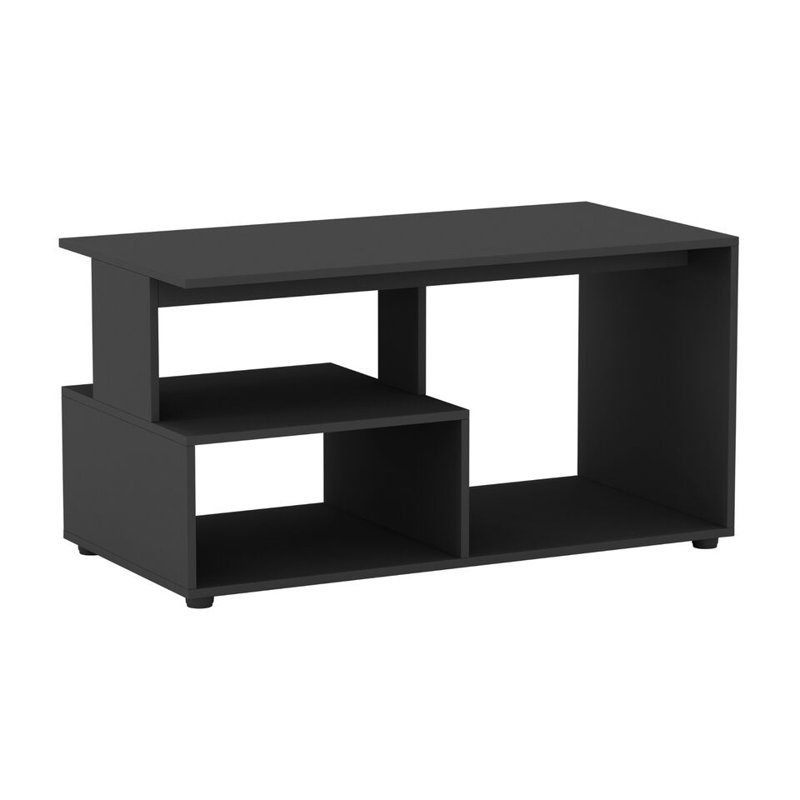 Aylinne Solid Wood Coffee Table with Storage, Black, Black