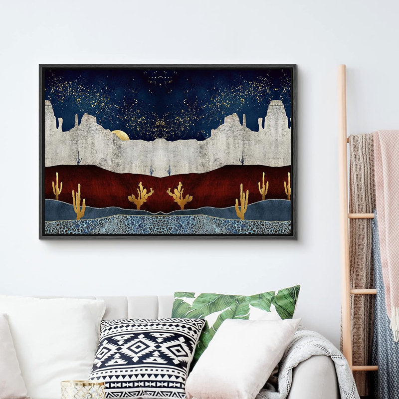Gray Desert Canyon with Golden Cacti, reproduction d'art sur toile, Noir, H 24 po x l 36 po x P 1,5 po
