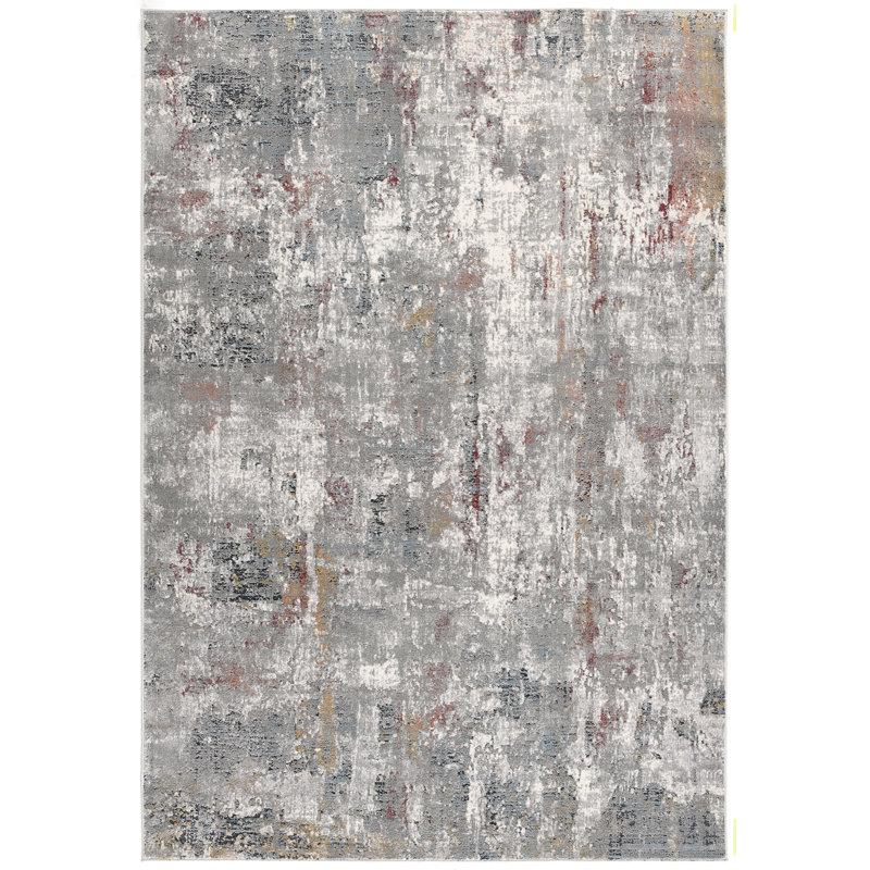 Rug Branch Aeris 2' x 4' (2'3" x 4') Grey/Red Distressed Abstract Indoor Doormat Rug, Comtemporary, Medium Pile, Stain-Resistant Entry Carpet - Front Door, Mudroom, Hallway and Kitchen