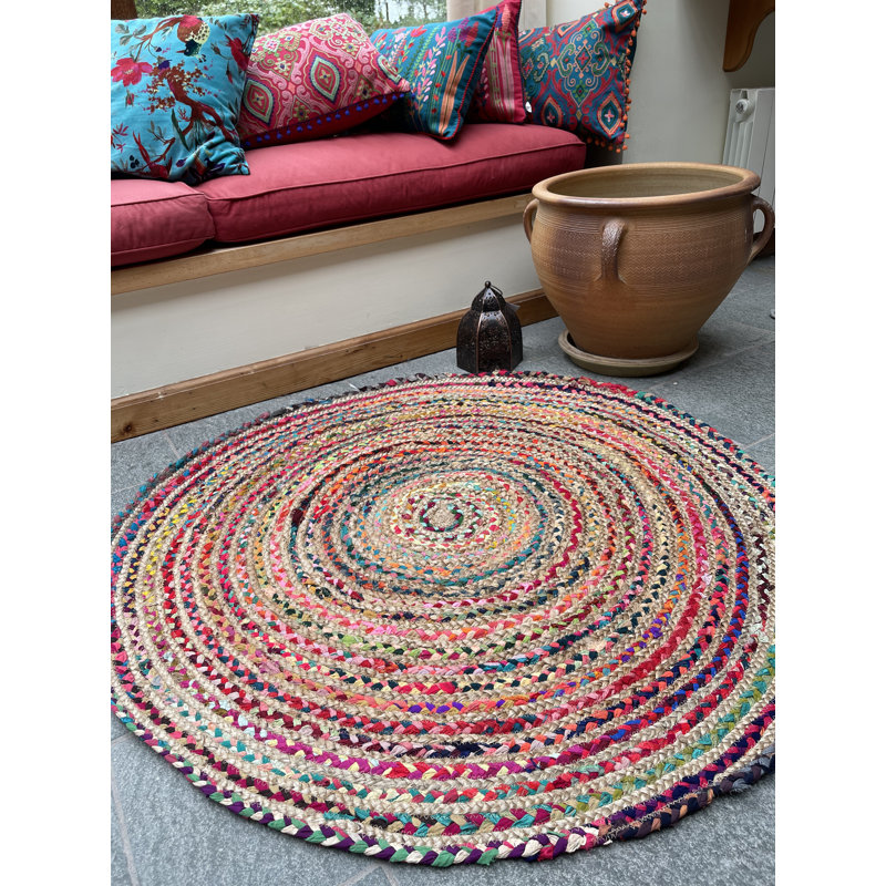 L'Oasis Striped Jute / Sisal Hand Woven Area Rug, Round 120cm
