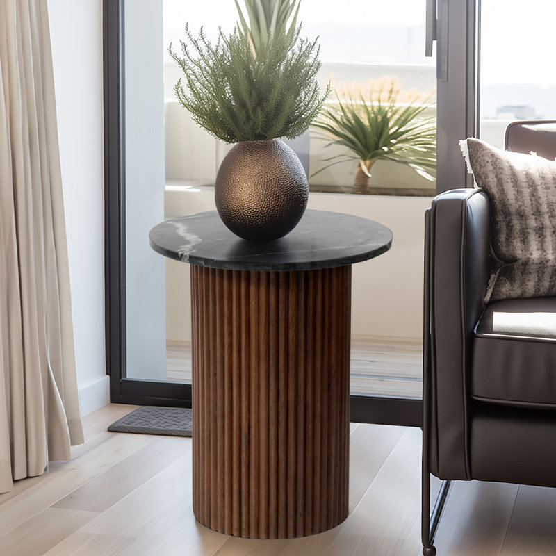 Table d'appoint ou table basse ronde, Brun, Noir
