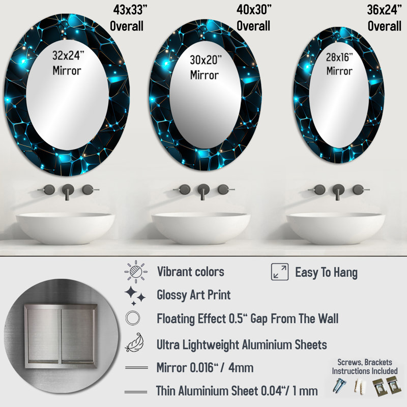 Miroir mural moderne bleu Quantum Matrix Vision, H 36 po x l 24 po