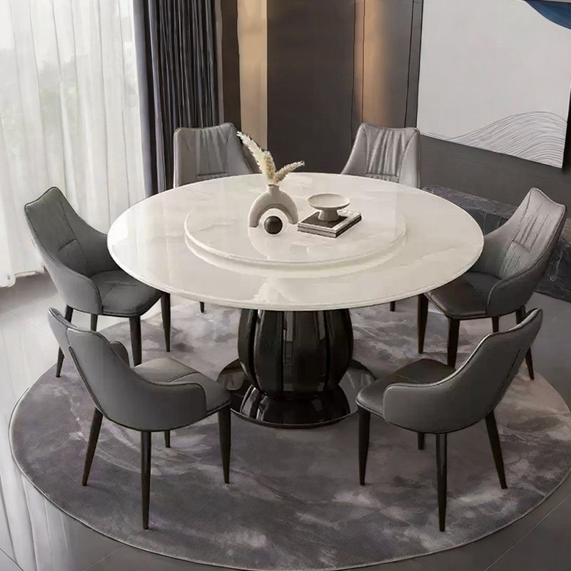 Simple modern marble round dining table set, 29.52"H x 53.14"L x 53.14"W