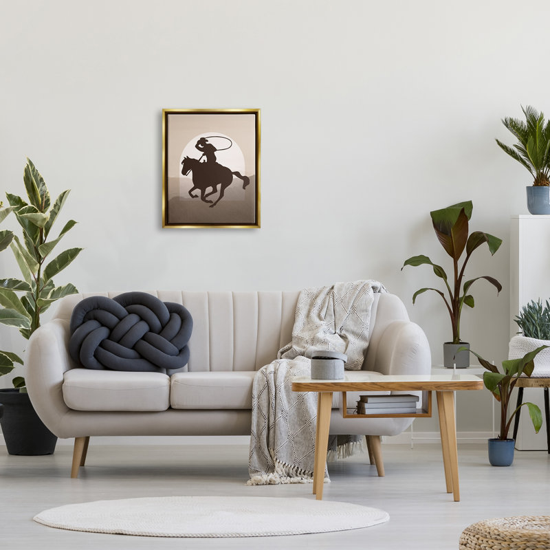 Cowboy avec lasso par Karen Smith, Cadre flottant doré, H 21 po x l 17 po x P 1,7 po