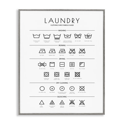 Laundry Cleaning Symbols Minimal Design Gray Farmhouse Oversized Rustic Framed Giclee Texturized Art by Martina Pavlova