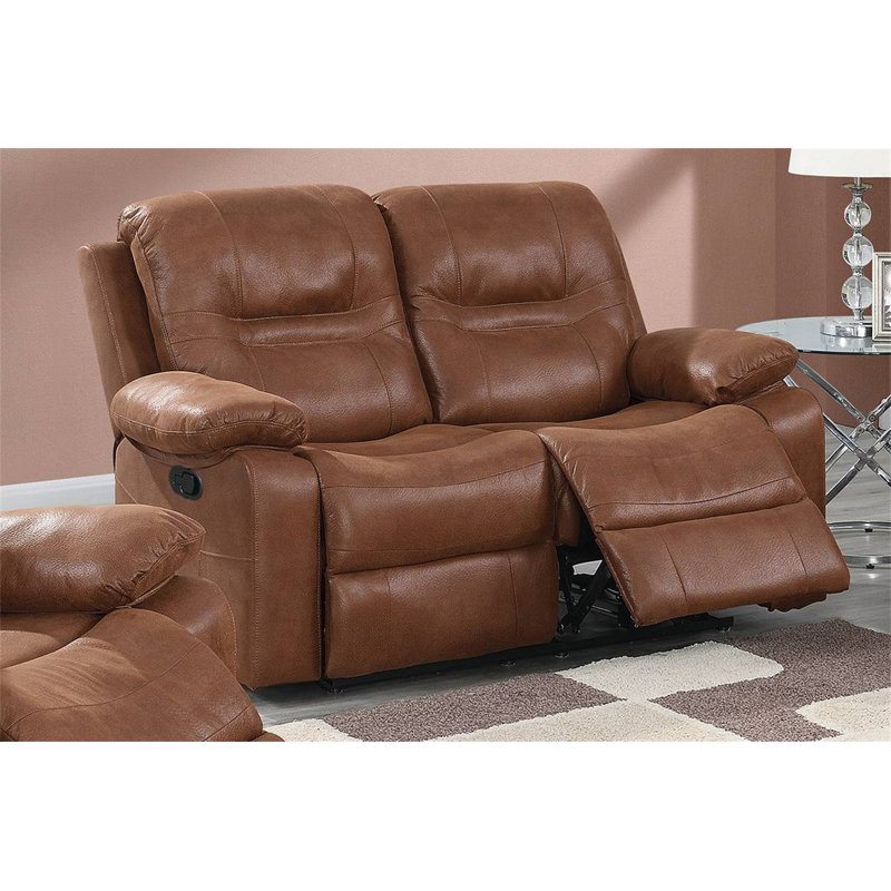 Summerall 63'' Faux Leather Reclining Loveseat, Dark Brown Faux Leather